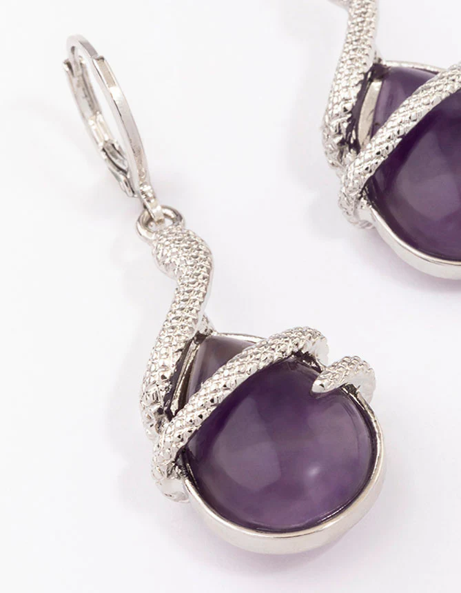 Silver Amethyst Snake Wrapped Drop Earrings - Image 2