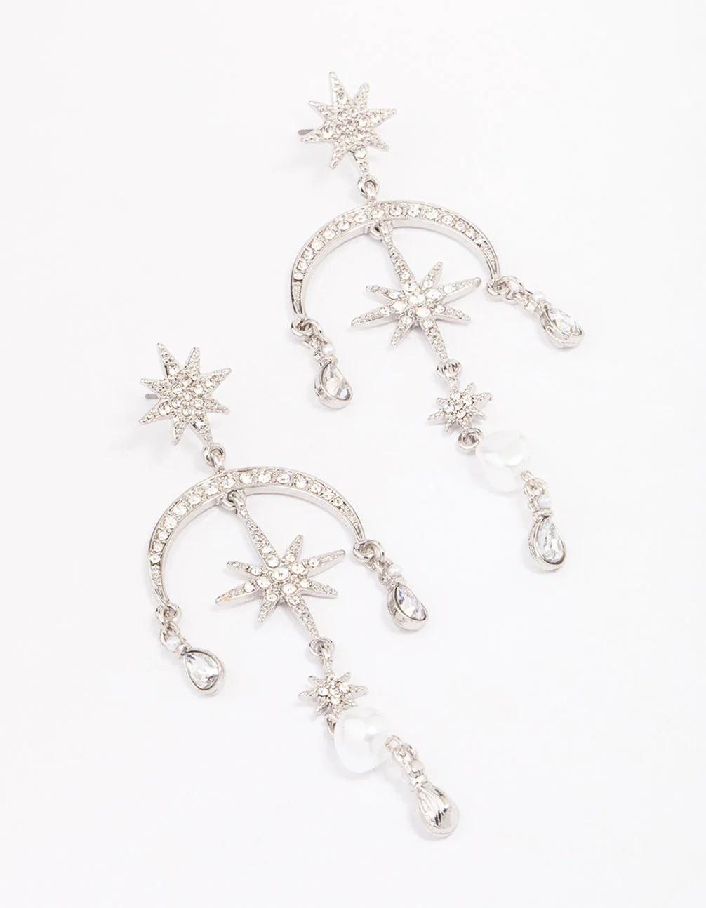 Silver Celestial & Pearl Drop Earrings