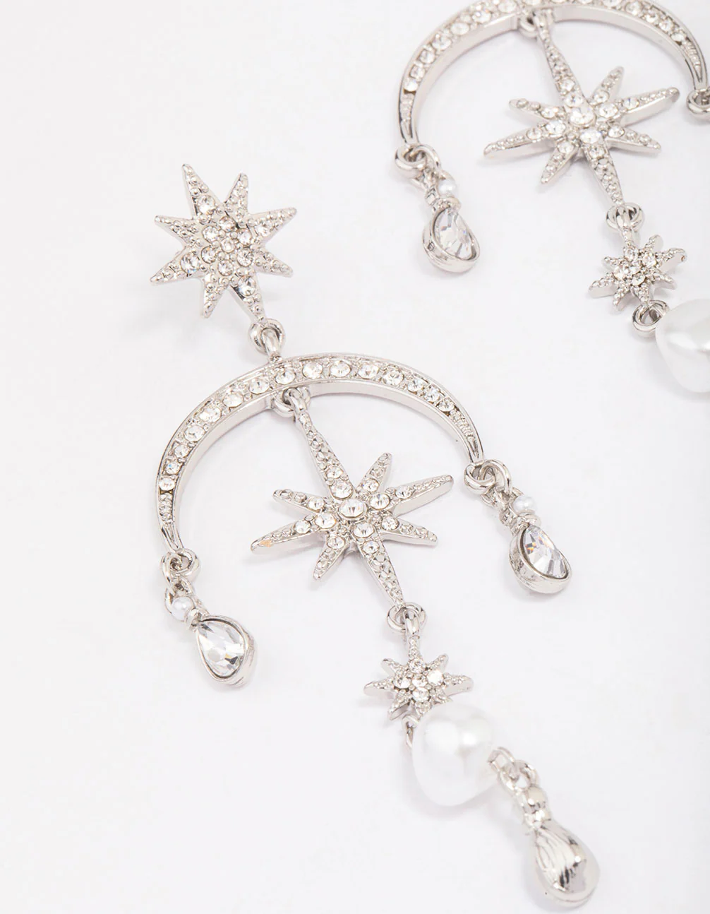 Silver Celestial & Pearl Drop Earrings - Image 2