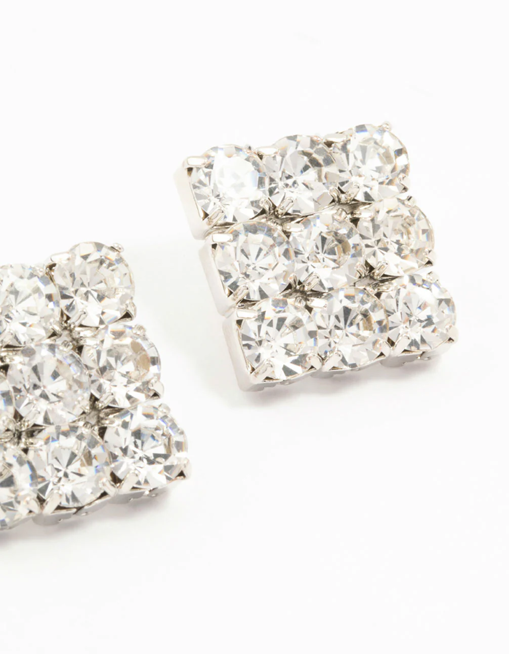 Silver Circular Diamante Square Statement Studs - Image 3