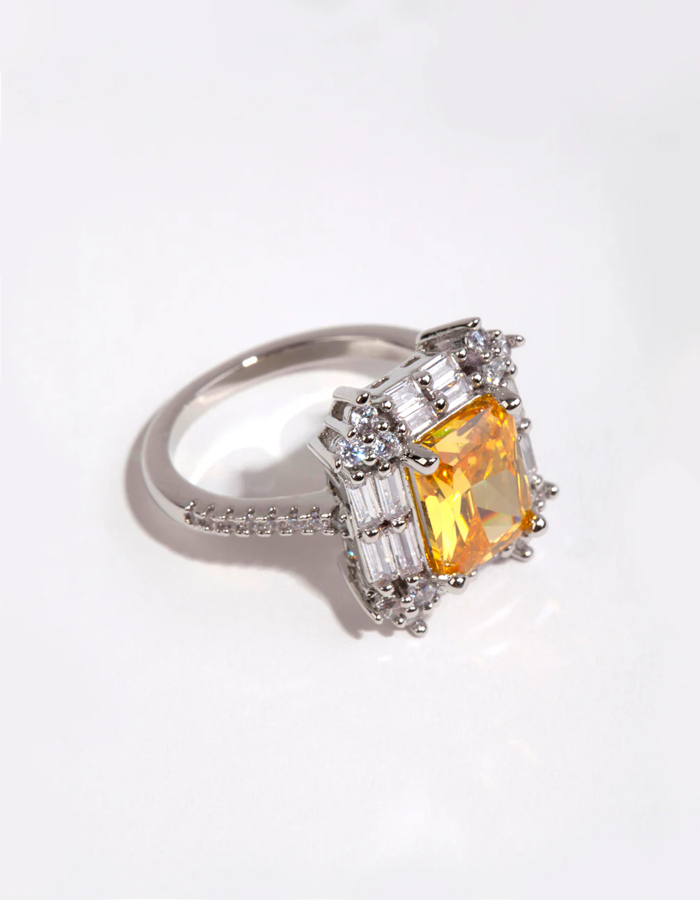 Silver Radiant Citrine Cubic Zirconia Ring - Image 2