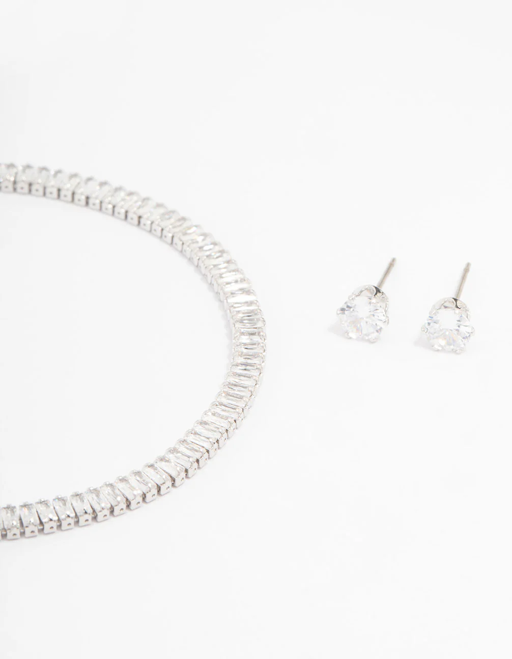 Silver Cubic Zirconia Baguette Tennis Bracelet & Earring Set - Image 2