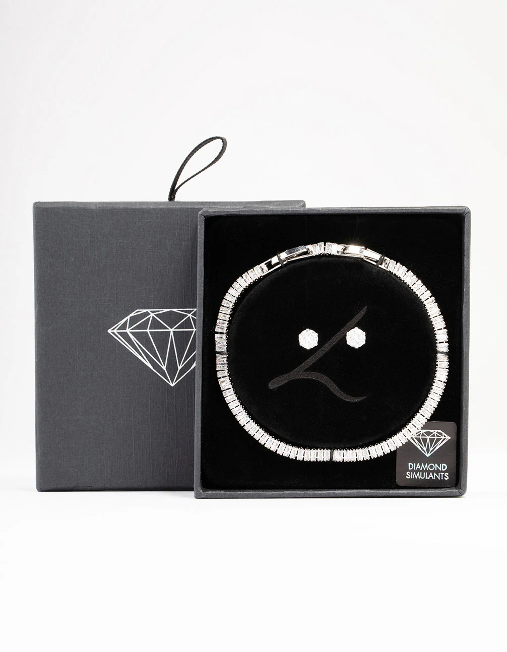 Silver Cubic Zirconia Baguette Tennis Bracelet & Earring Set - Image 3