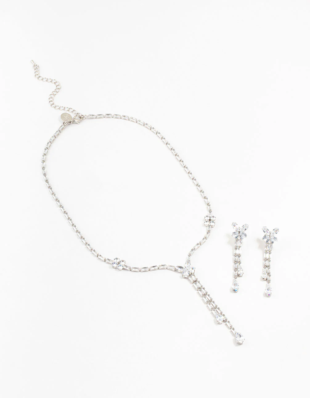 Silver Cubic Zirconia Butterfly Drop Earrings & Necklace Set - Image 2
