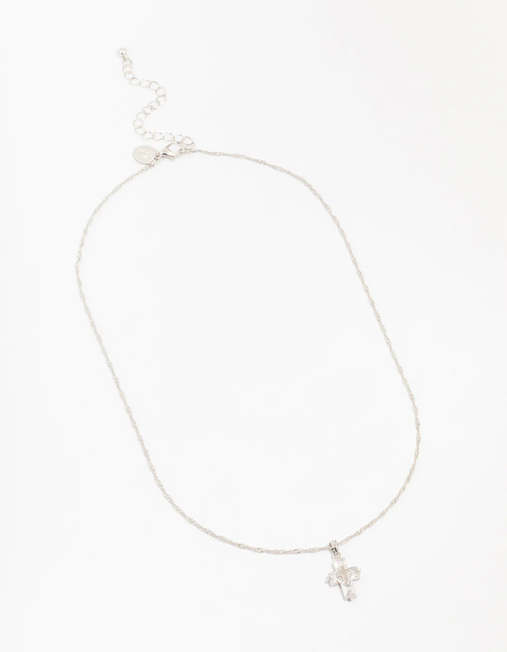 Silver Cubic Zirconia Diamante Double Cross Necklace - Image 2