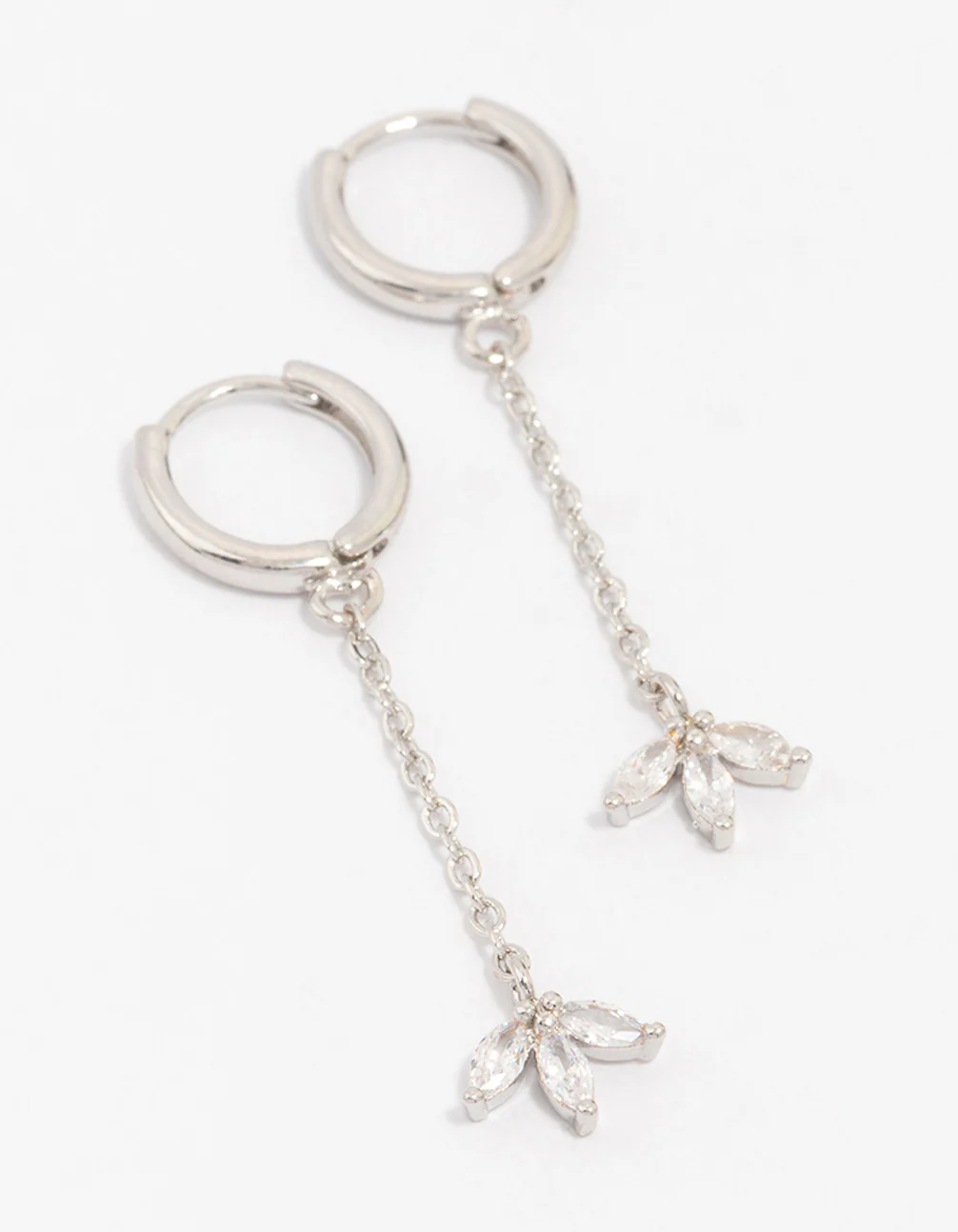 Silver Cubic Zirconia Diamante Floral Chain Drop Earrings