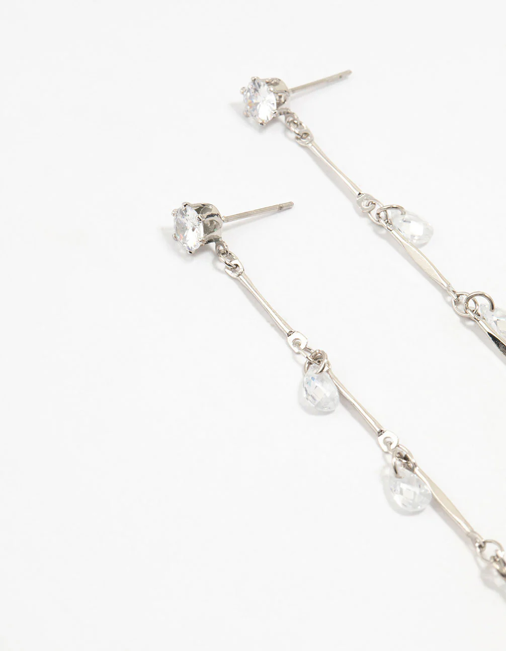 Silver Cubic Zirconia Droplet Drop Earrings - Image 2