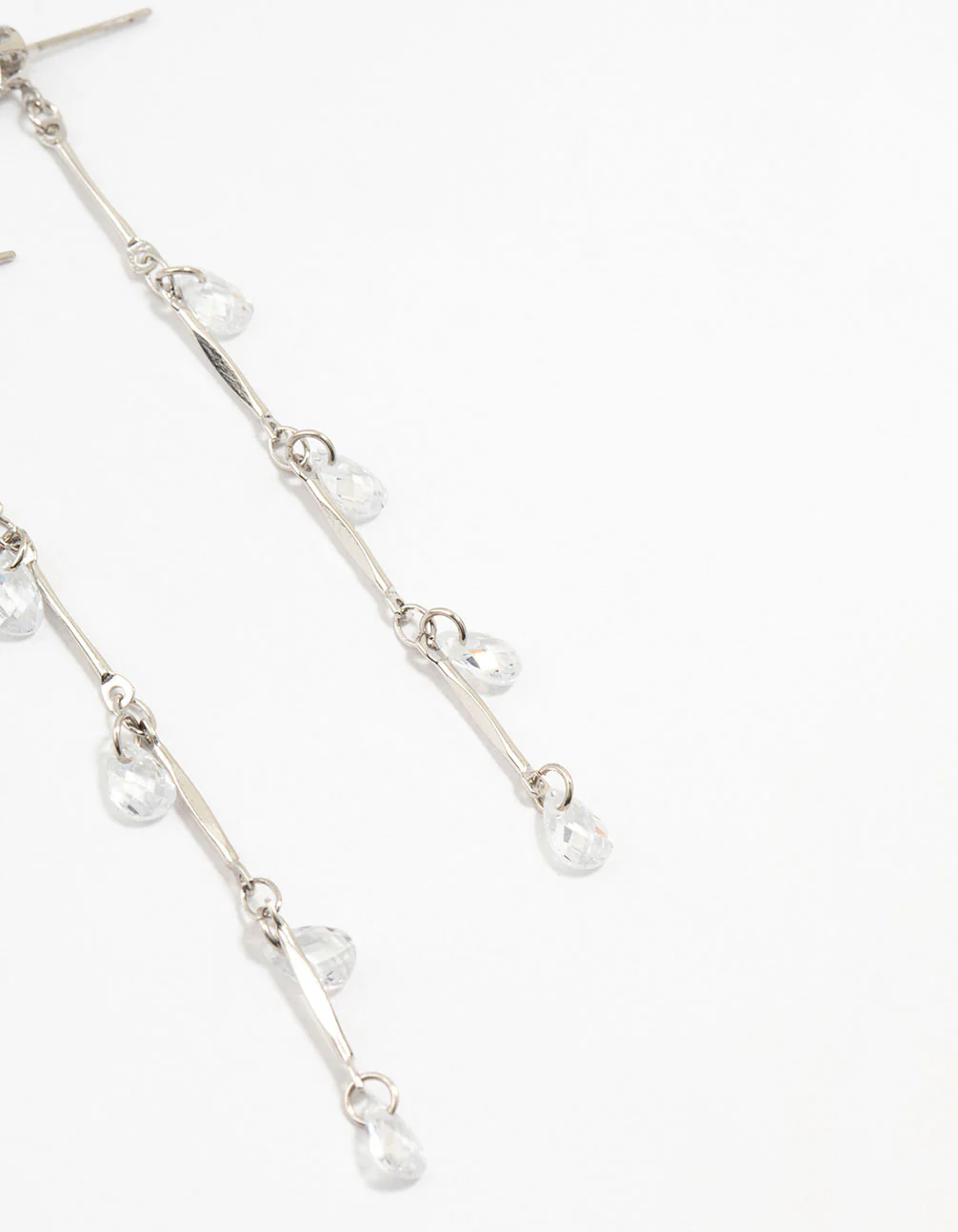 Silver Cubic Zirconia Droplet Drop Earrings - Image 3