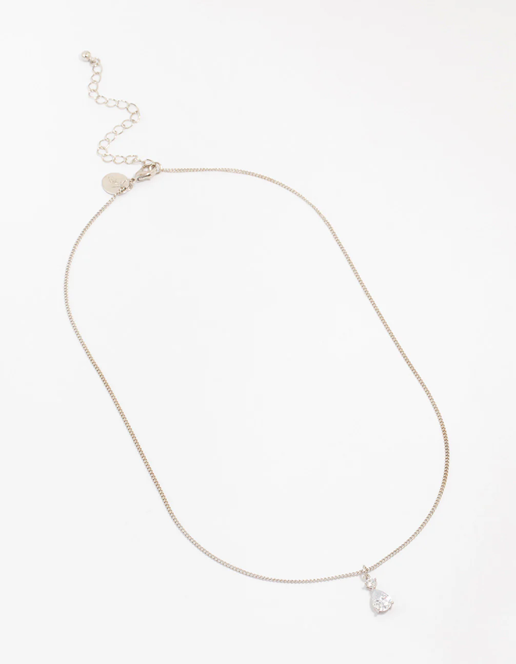Silver Cubic Zirconia Pear Pendant Necklace - Image 2