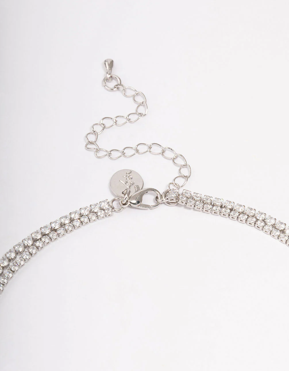 Silver Cubic Zirconia Round Baguette Layered Necklace - Image 3