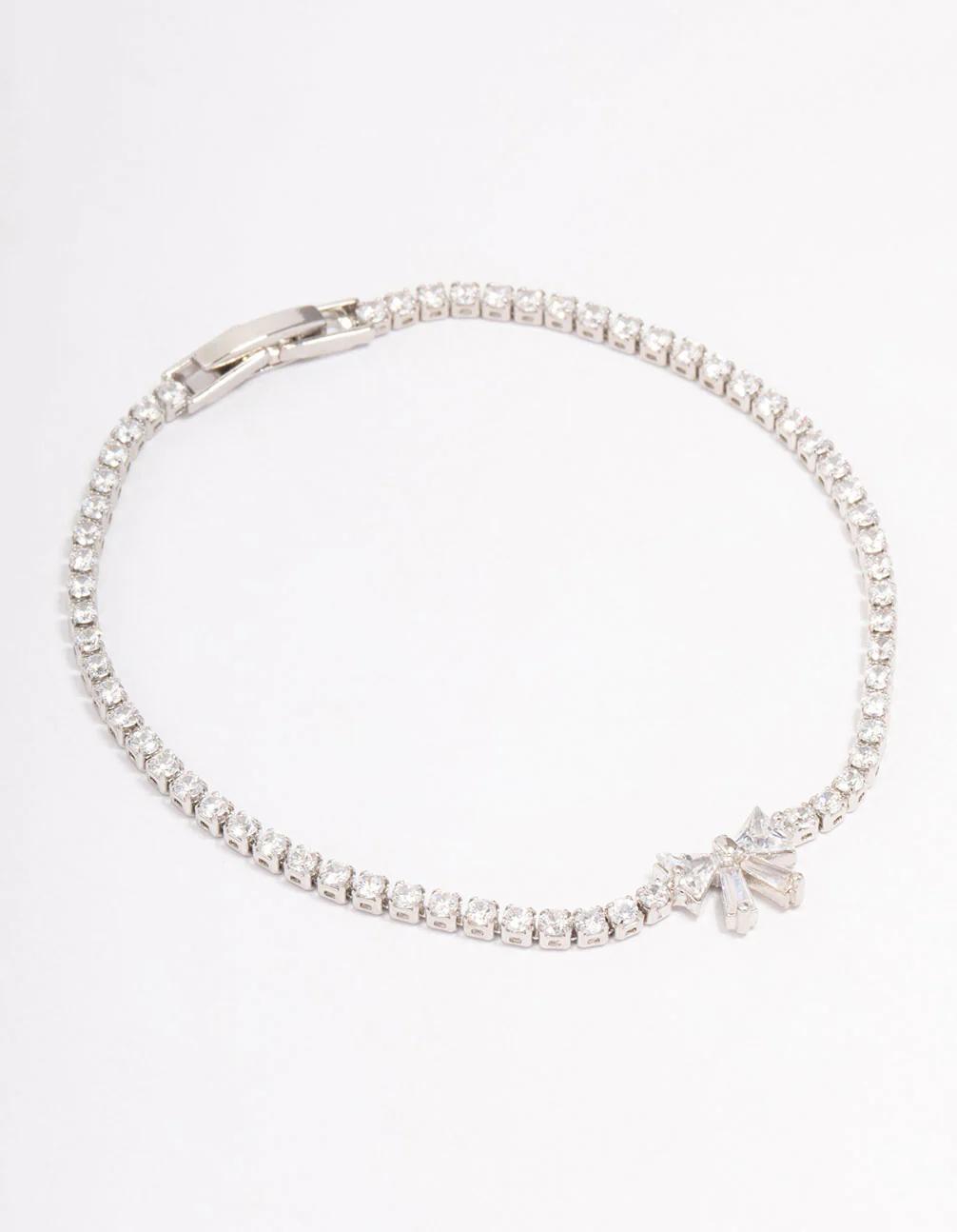 Silver Cubic Zirconia Round Bow Tennis Bracelet