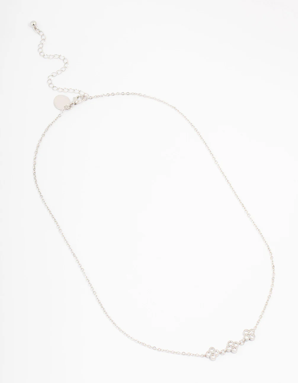 Silver Cubic Zirconia Station Flower Necklace - Image 2