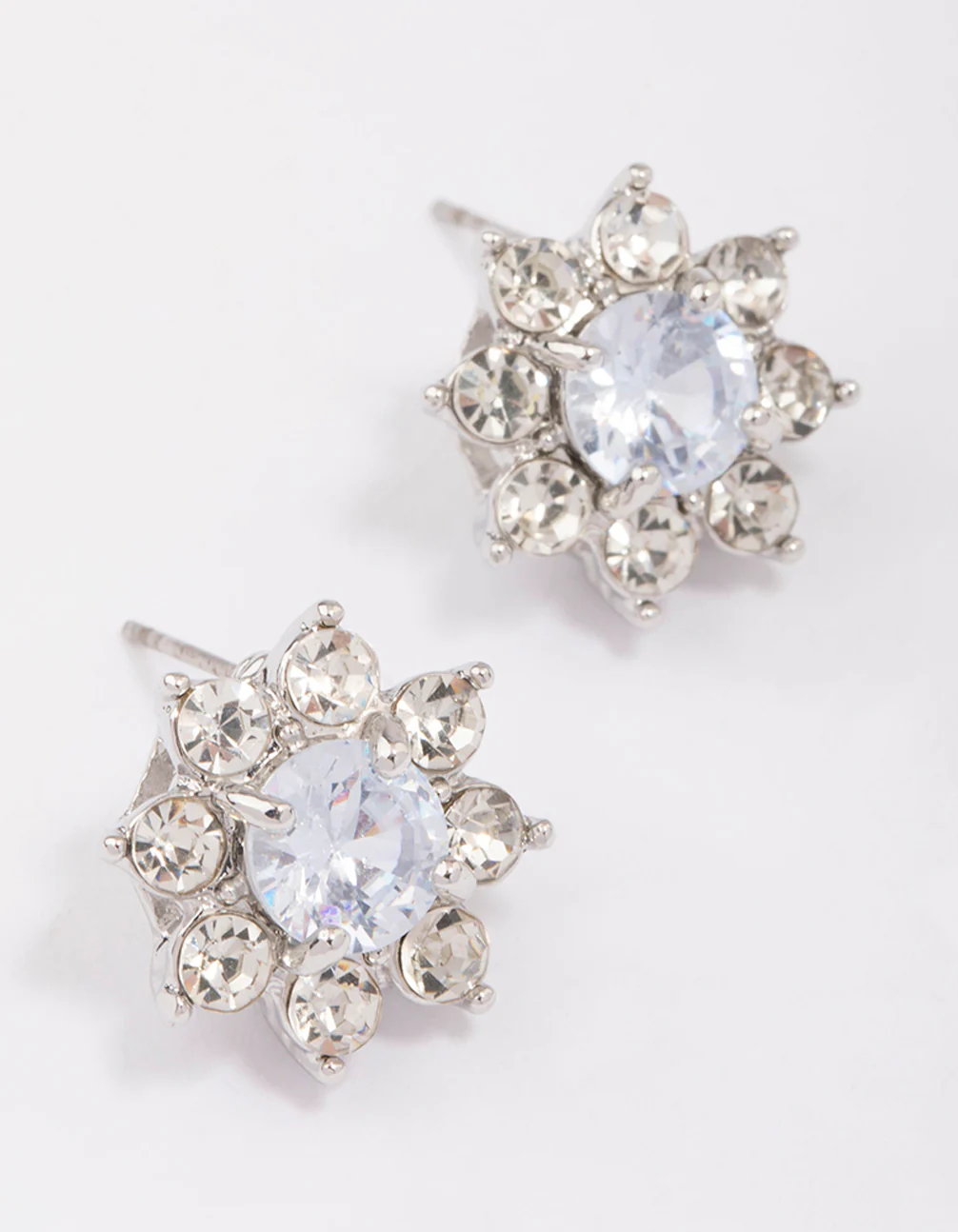 Silver Diamante Flower Stud Earrings