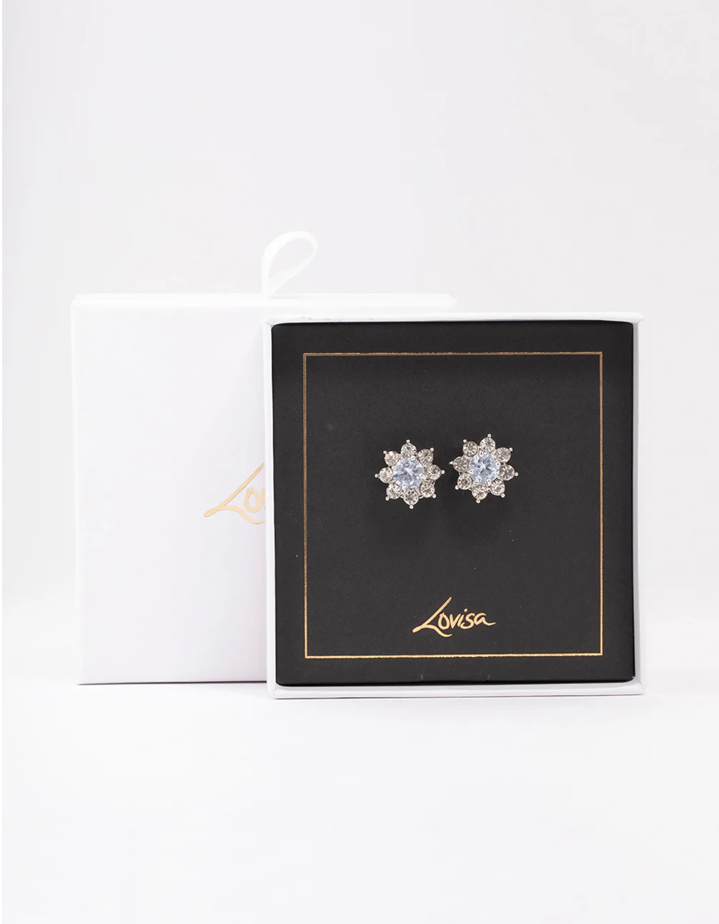 Silver Diamante Flower Stud Earrings - Image 2