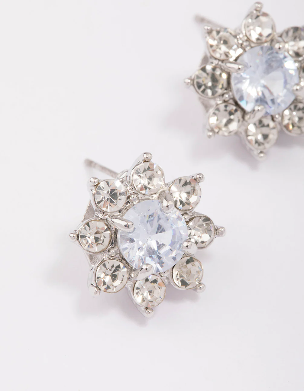 Silver Diamante Flower Stud Earrings - Image 3