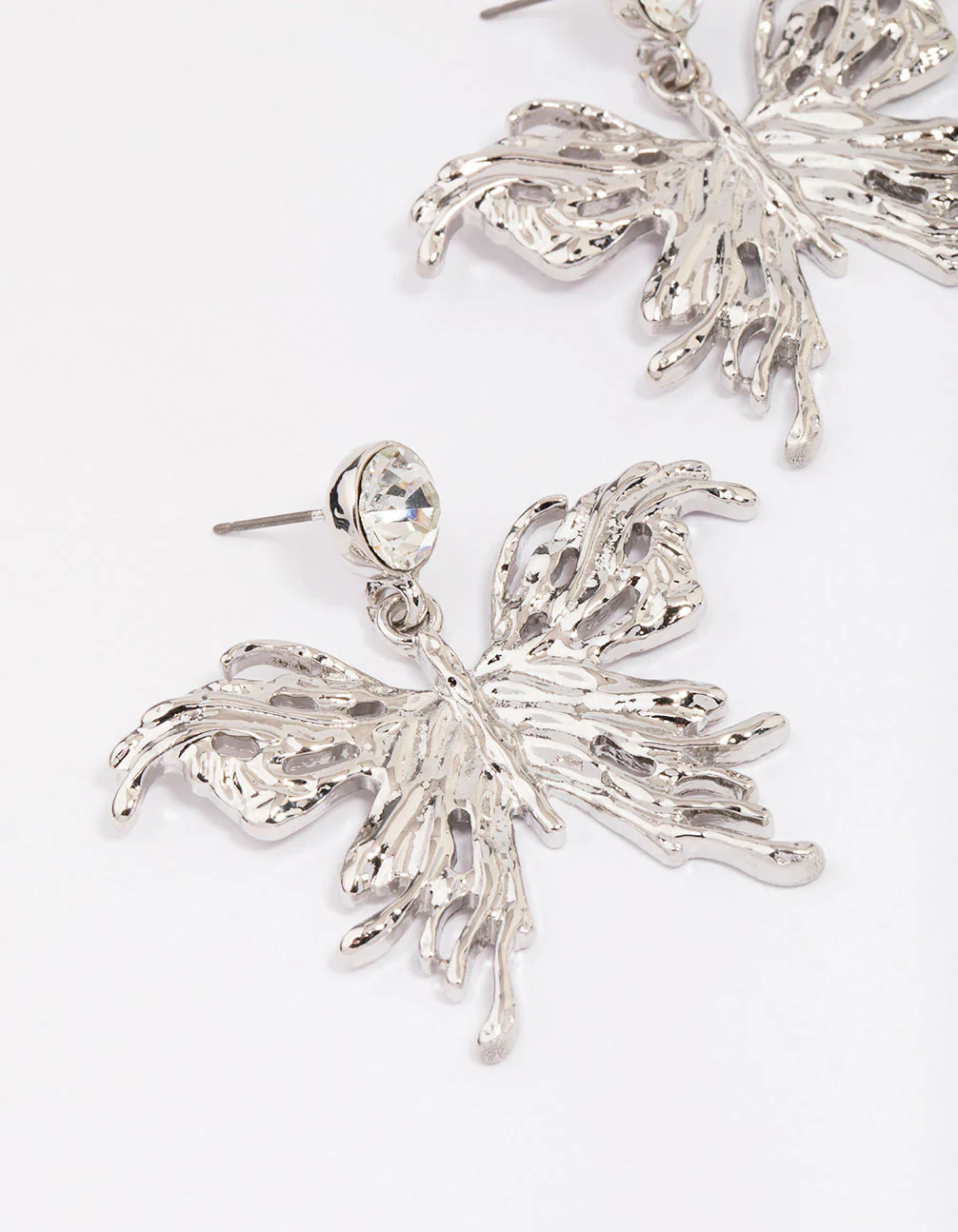 Silver Diamante Goth Butterfly Drop Earrings - Image 2