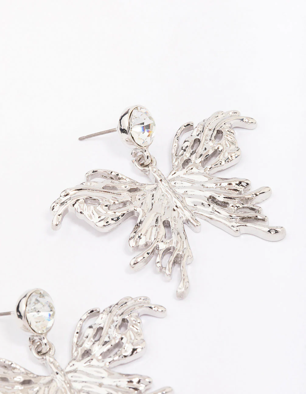 Silver Diamante Goth Butterfly Drop Earrings - Image 3