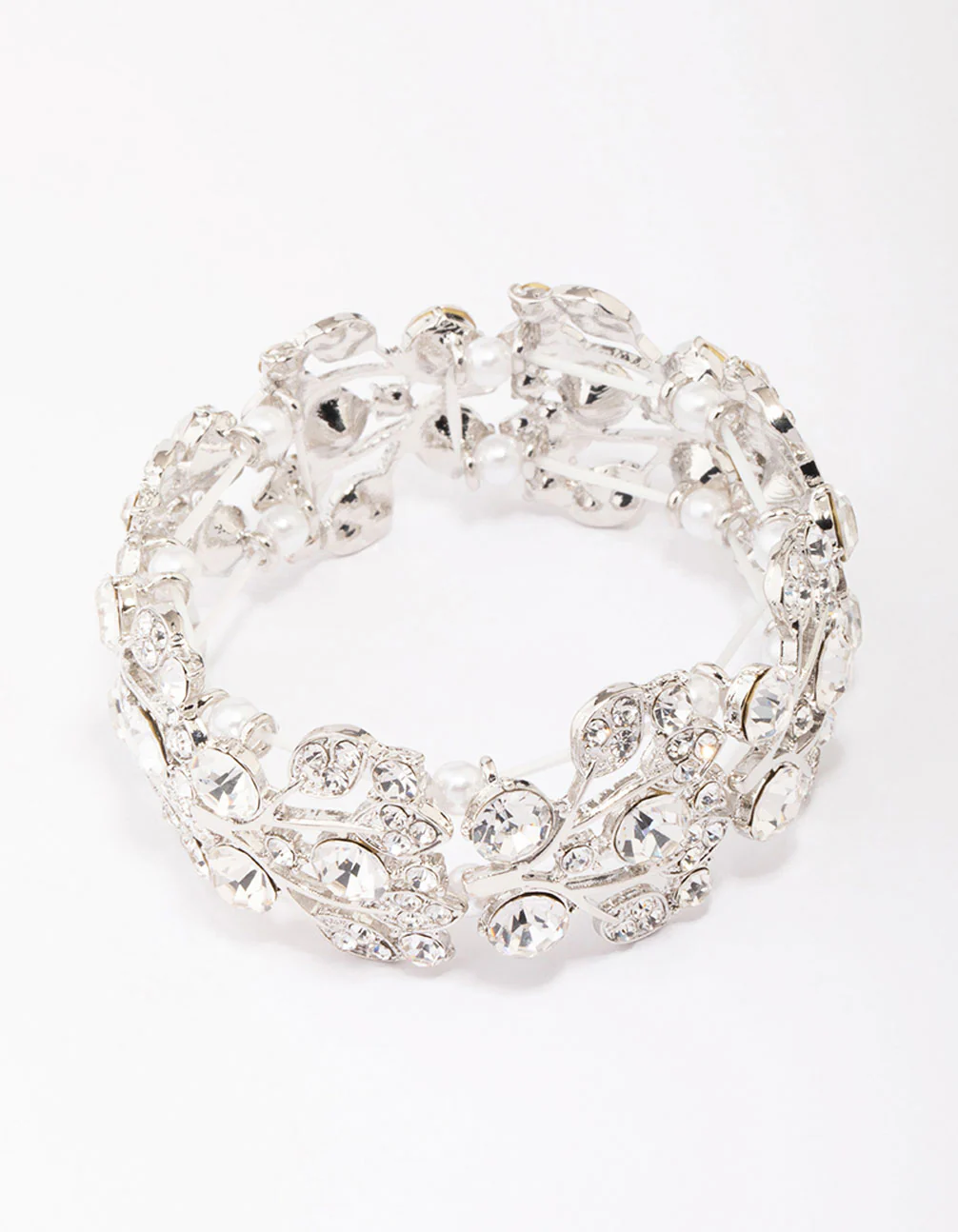 Silver Diamante Pearl Stretch Bracelet