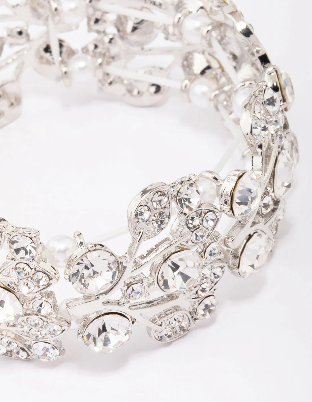 Silver Diamante Pearl Stretch Bracelet - Image 2