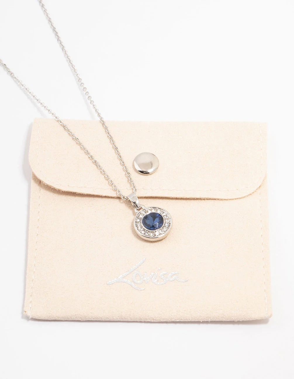 Silver Diamante Sapphire Halo Necklace - Image 2