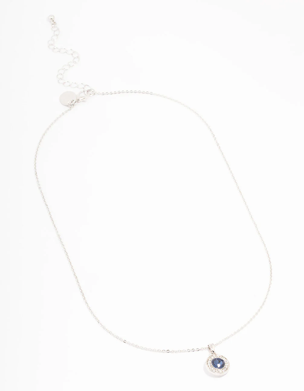 Silver Diamante Sapphire Halo Necklace - Image 3