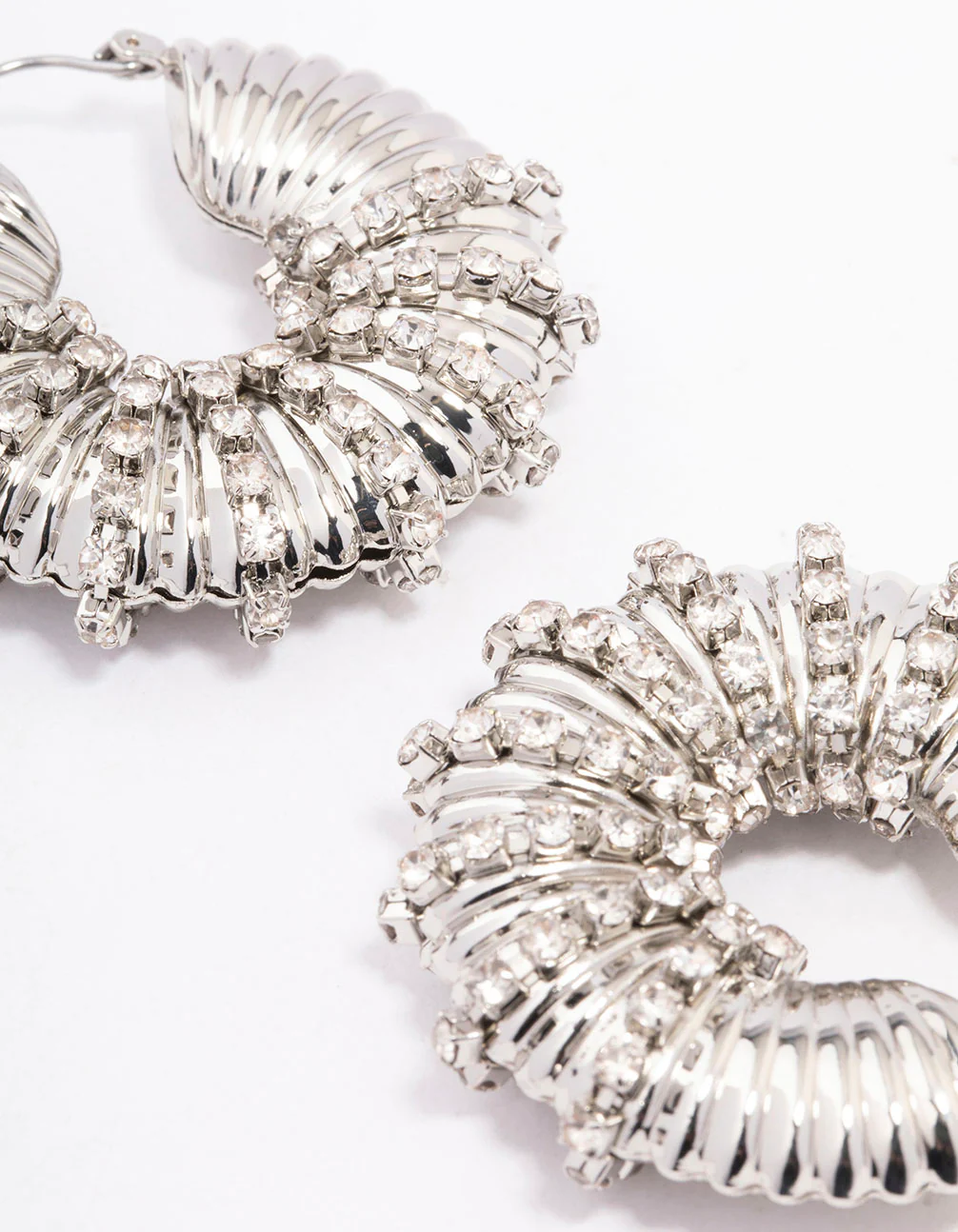 Silver Diamante Wrapped Chubby Hoop Earrings - Image 3