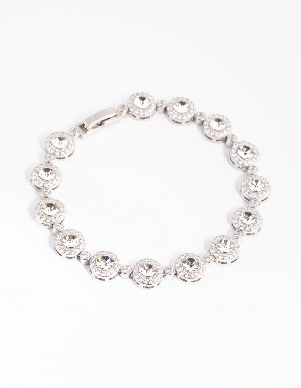 Silver Diamond Simulant Halo Station Bracelet