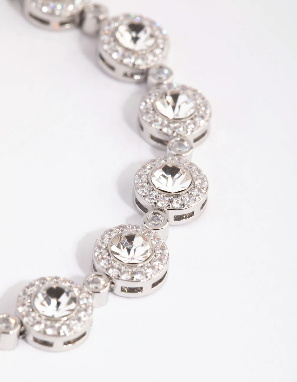 Silver Diamond Simulant Halo Station Bracelet - Image 2