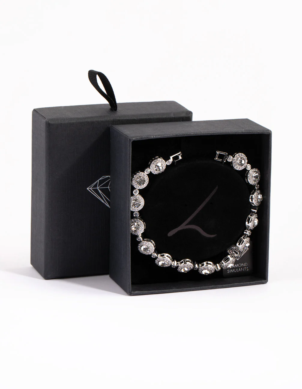 Silver Diamond Simulant Halo Station Bracelet - Image 3
