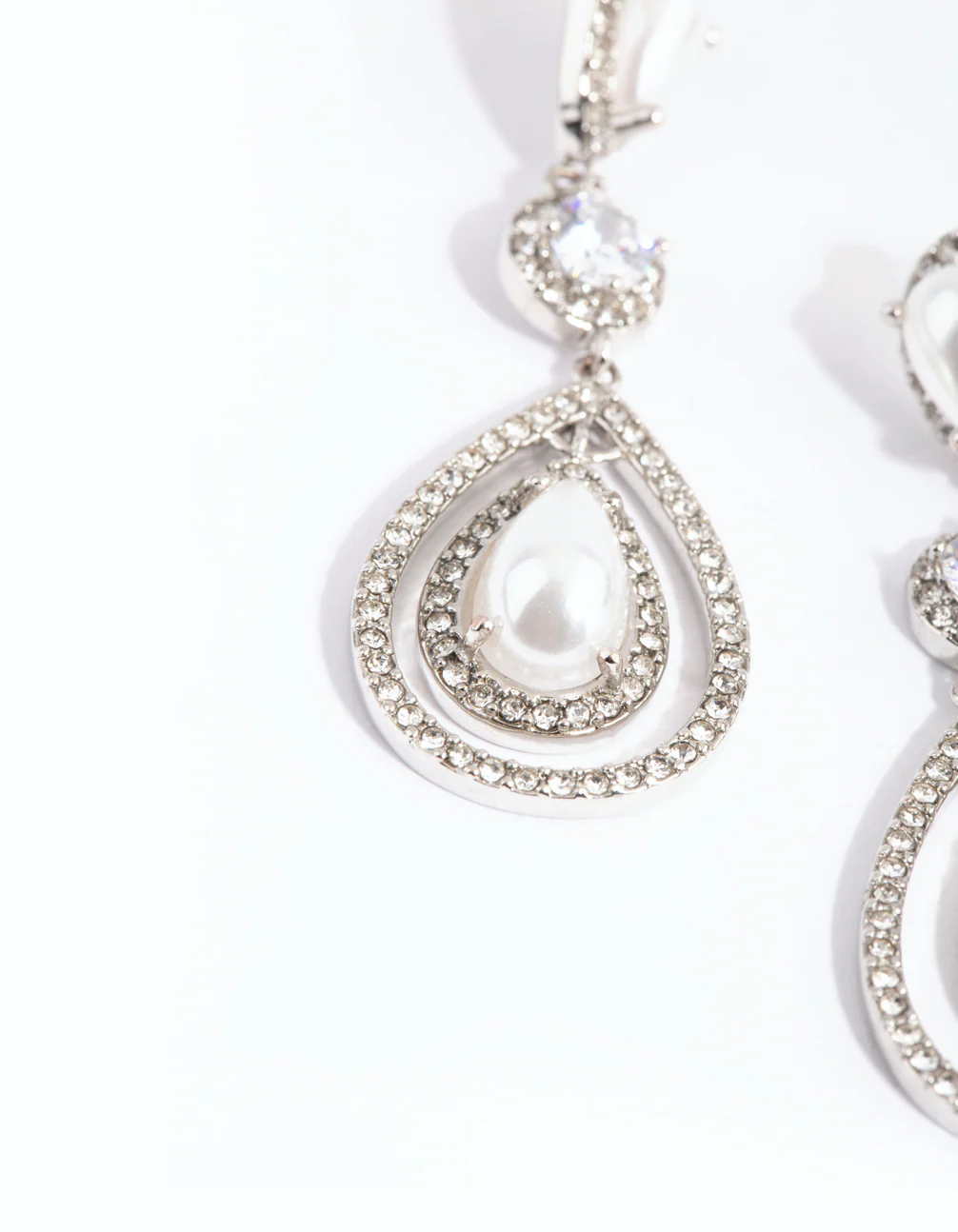 Silver Graduated Pearl Open Teardrop Earrings - Image 2