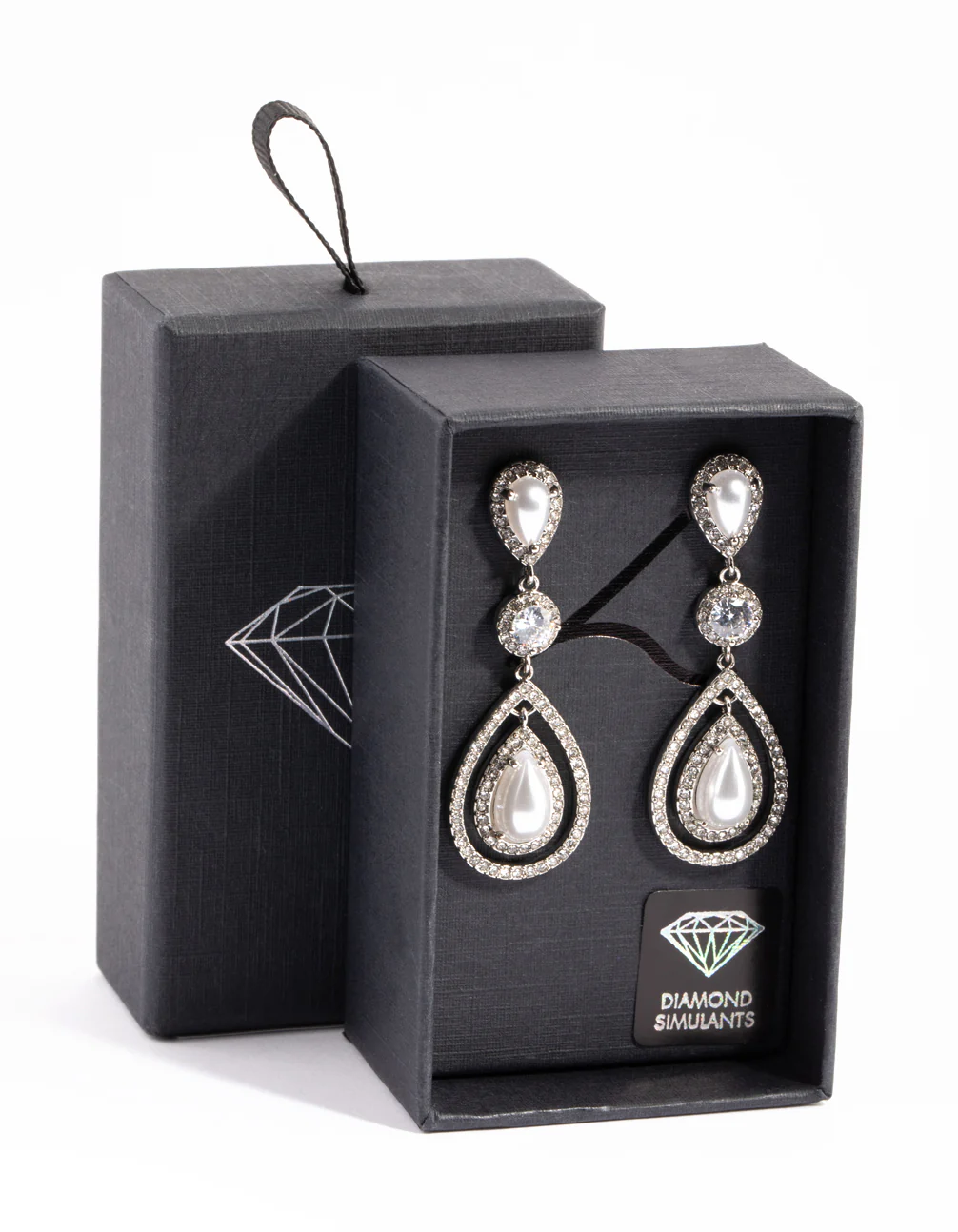 Silver Graduated Pearl Open Teardrop Earrings - Image 3