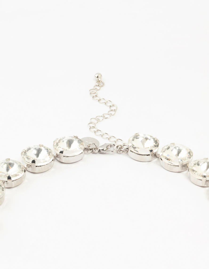 Silver Diamante Statement Pendant Necklace - Image 3