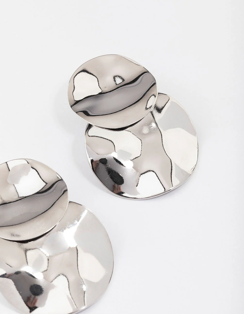Silver Double Wave Disc Drop Earrings - Image 3