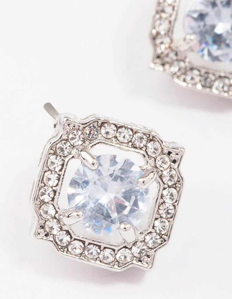 Silver Encased Diamante Stud Earrings - Image 3