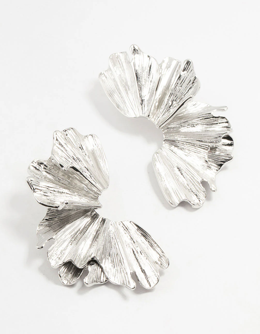Silver Etched Half Flower Drop Earrings