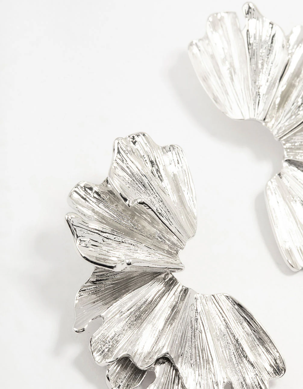 Silver Etched Half Flower Drop Earrings - Image 2