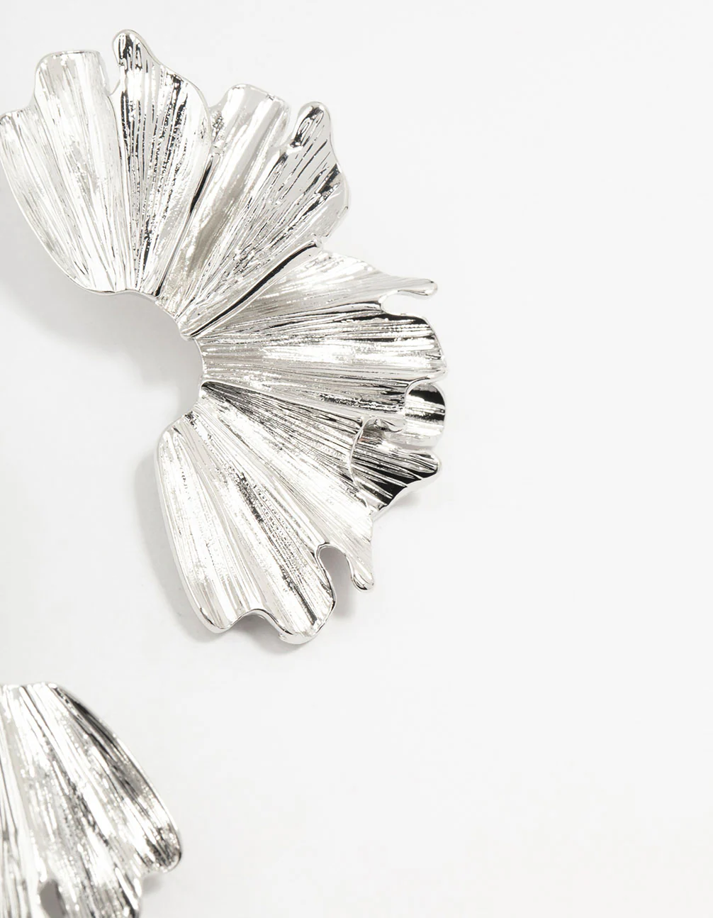 Silver Etched Half Flower Drop Earrings - Image 3