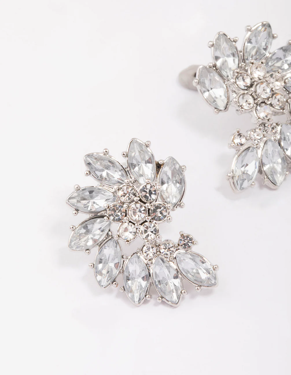 Silver Fan Marquise Diamante Stud Earrings - Image 3