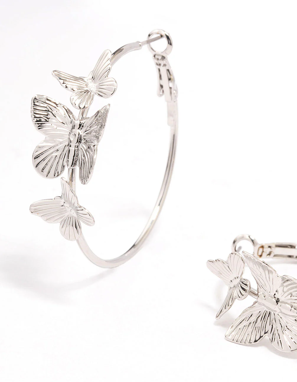 Silver Fine Butterfly Hoop Earrings - Image 2
