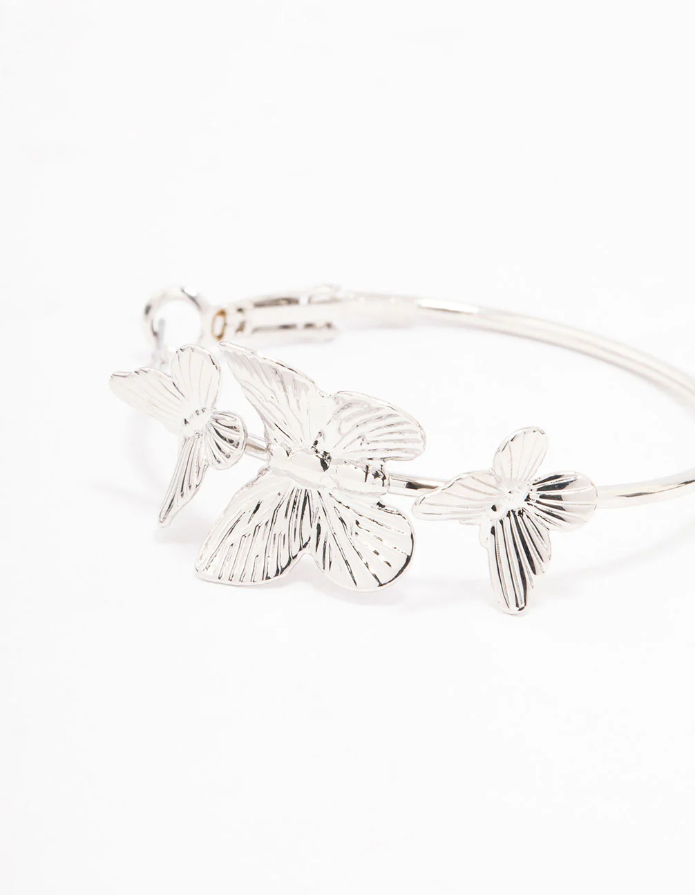 Silver Fine Butterfly Hoop Earrings - Image 3
