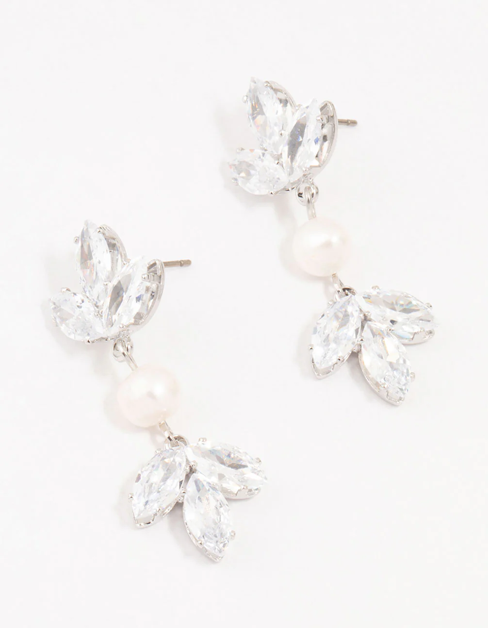 Silver Floral Cubic Zirconia & Pearl Drop Earrings