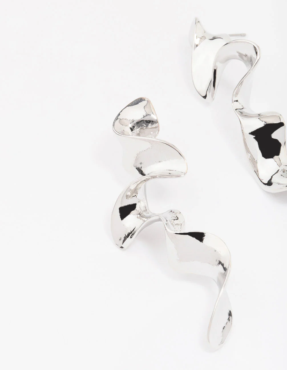 Silver Long Wavy Drop Earrings - Image 2