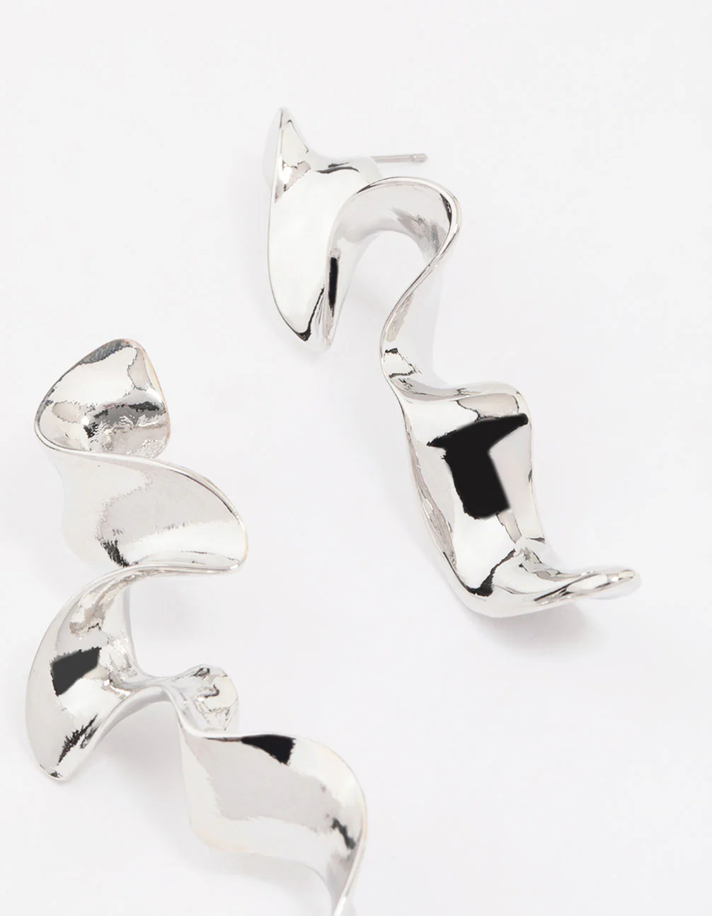 Silver Long Wavy Drop Earrings - Image 3