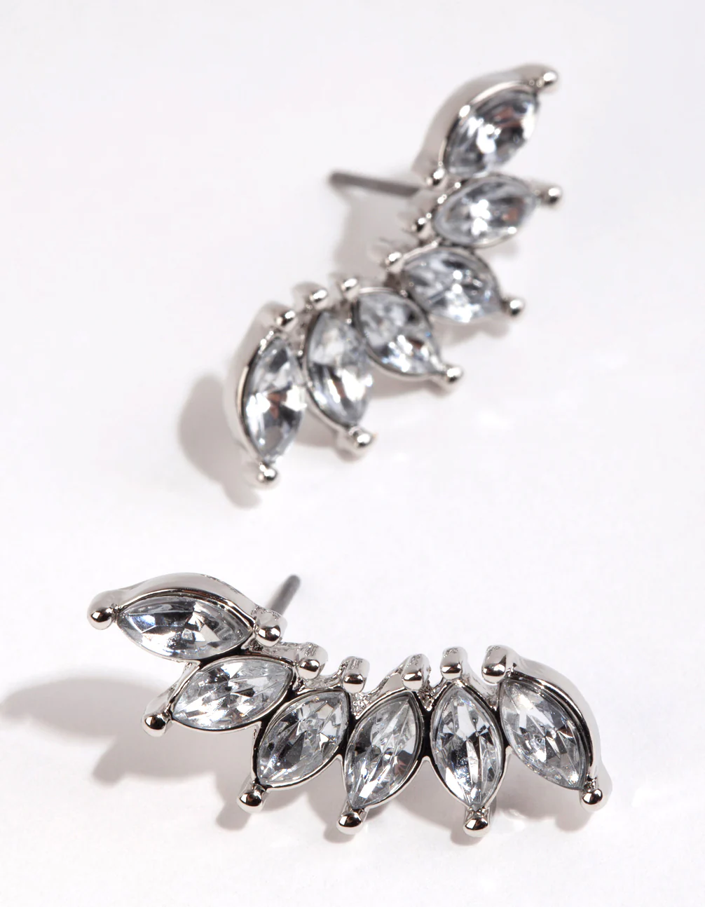 Silver Marquise Gem Fan Stud Earrings