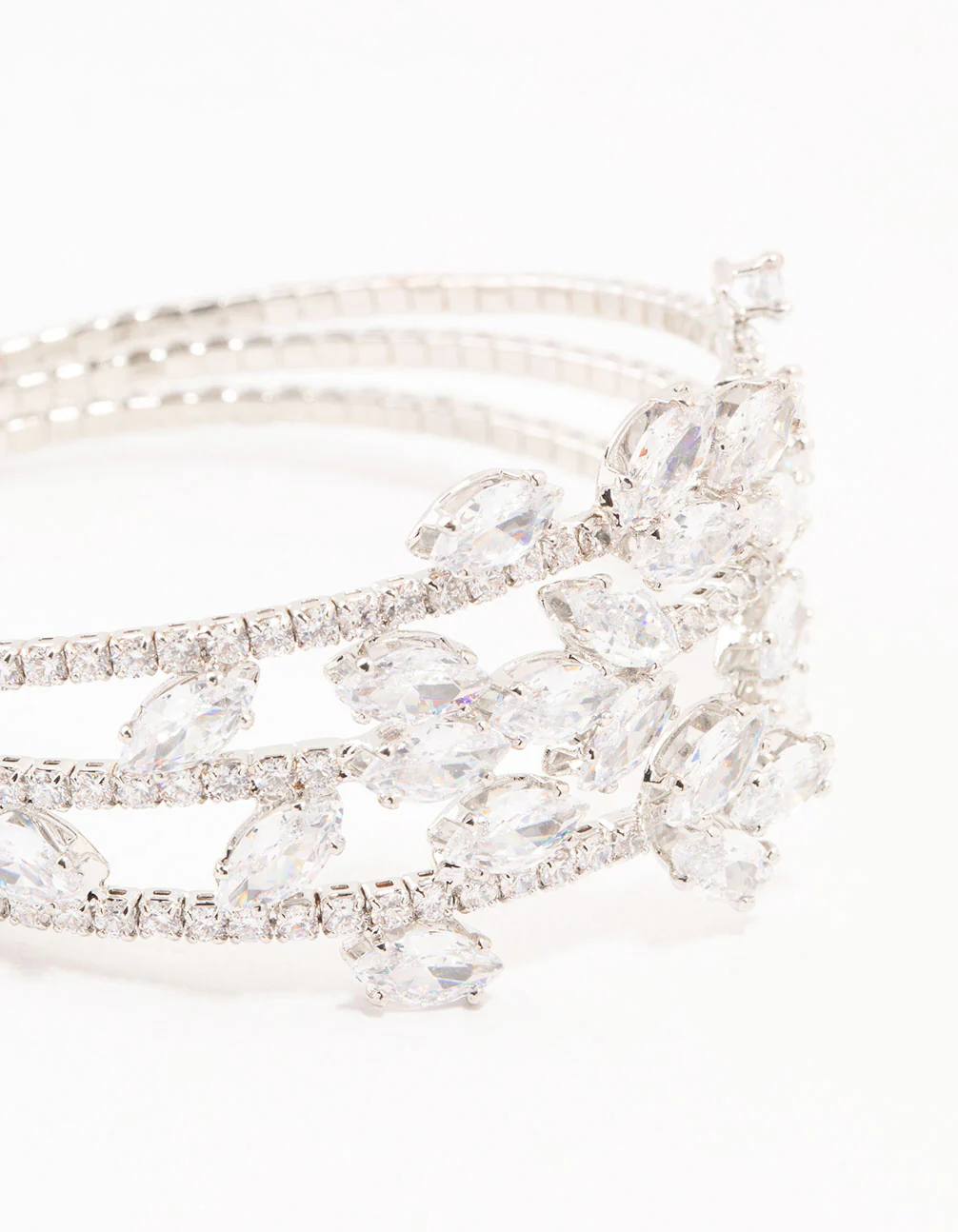 Silver Marquise Cubic Zirconia Floral Wrist Cuff - Image 2