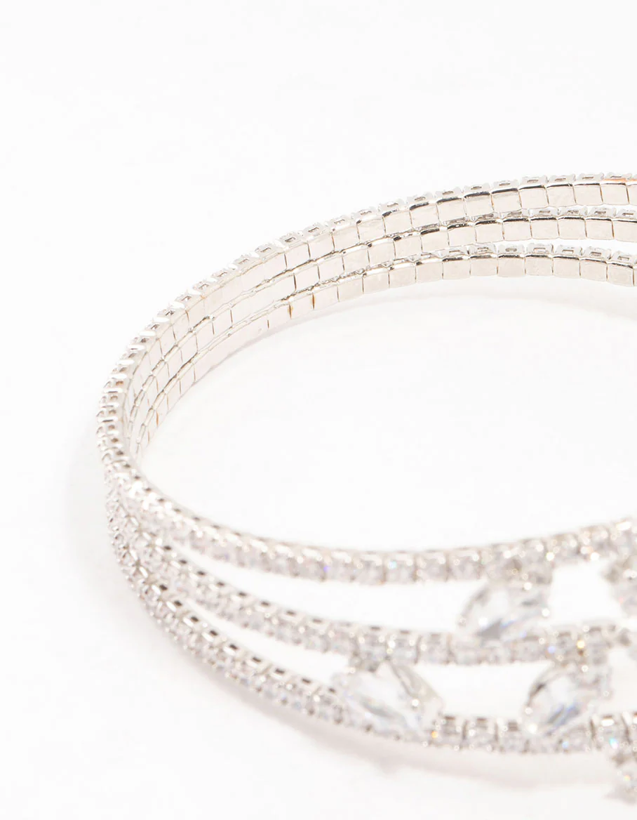 Silver Marquise Cubic Zirconia Floral Wrist Cuff - Image 3