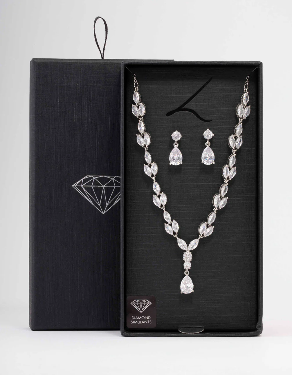Silver Marquise Pear Necklace & Drop Earring Set - Image 3