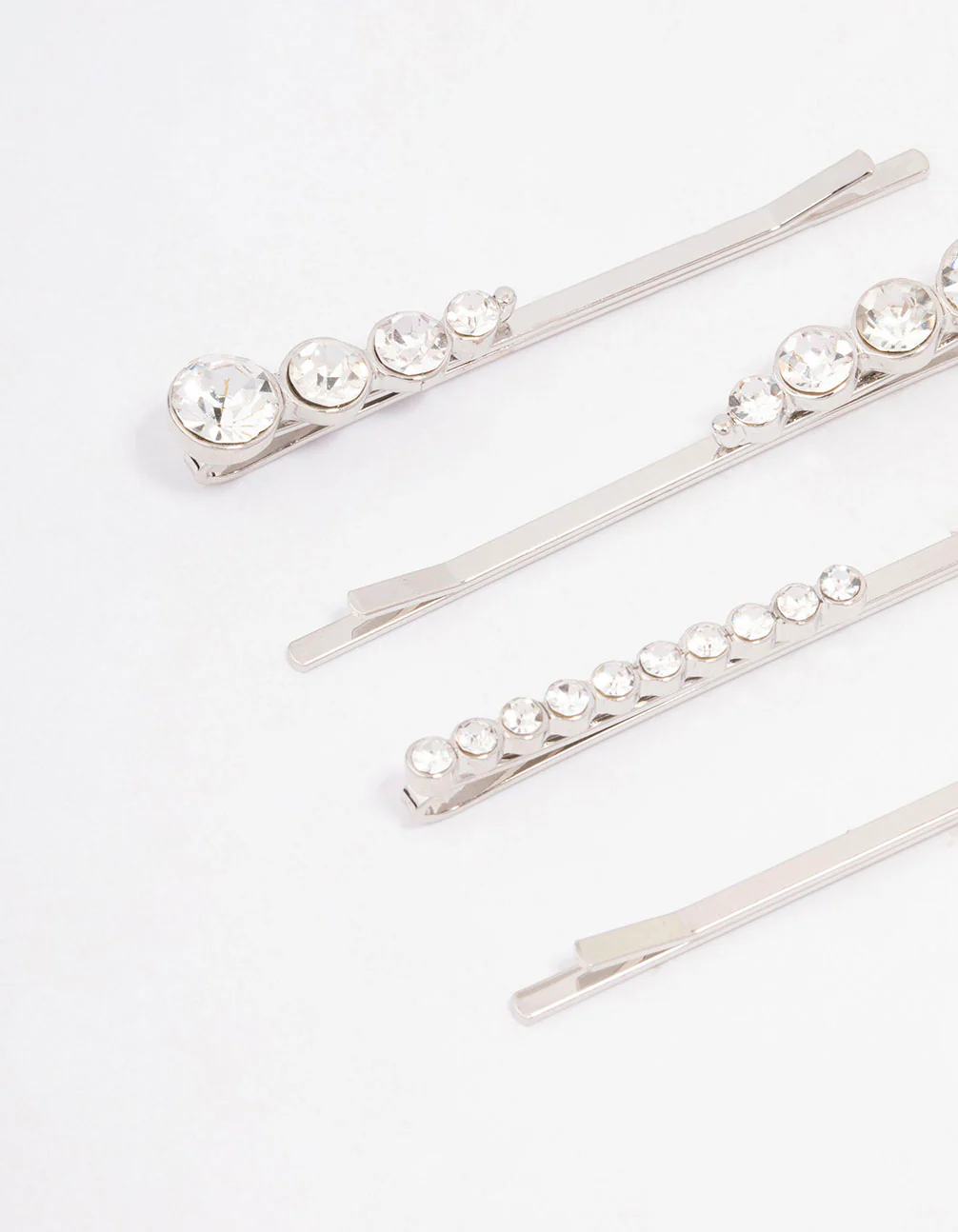 Silver Mixed Diamante Hair Clip 4-Pack - Image 2