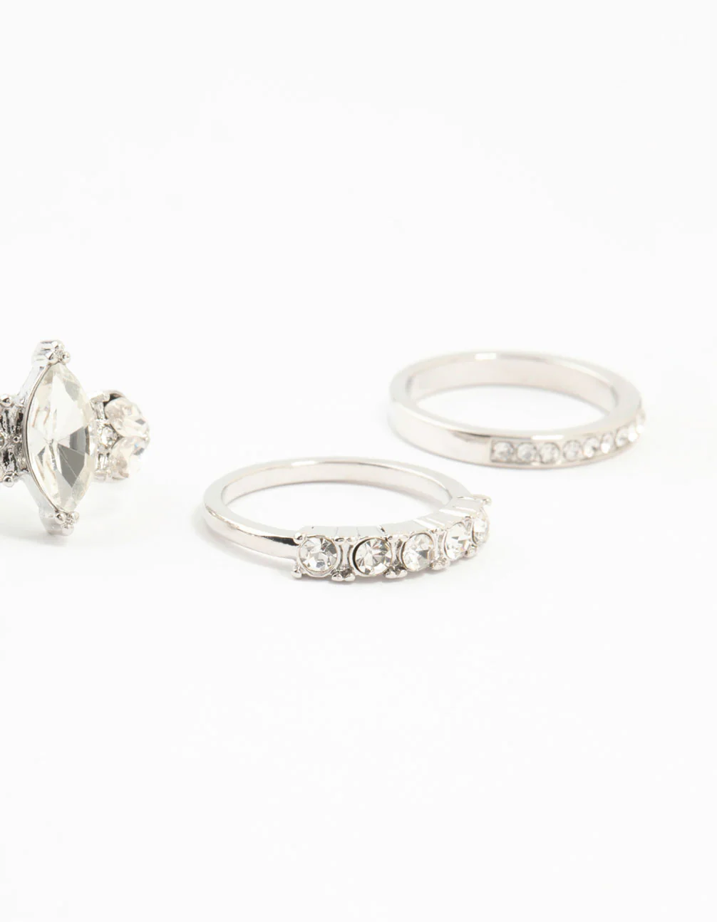 Silver Mixed Diamante Rings 5-Pack - Image 3