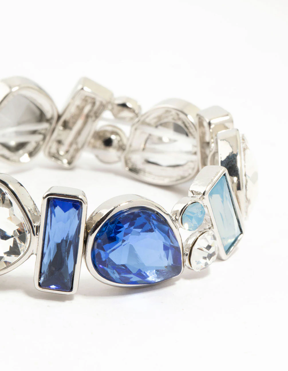 Silver Mixed Shape Blue Diamante Stretch Bracelet - Image 2
